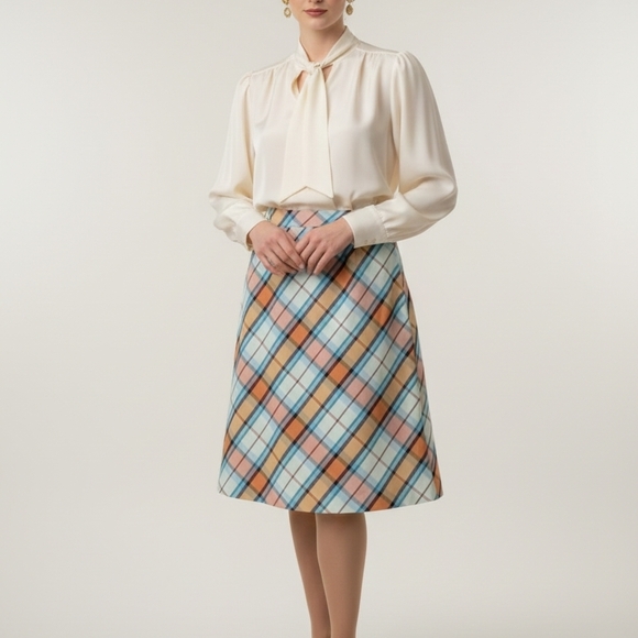 True Vintage 60s/70s Sears Plaid Skirt | Preppy A- line Midi - Picture 11 of 14